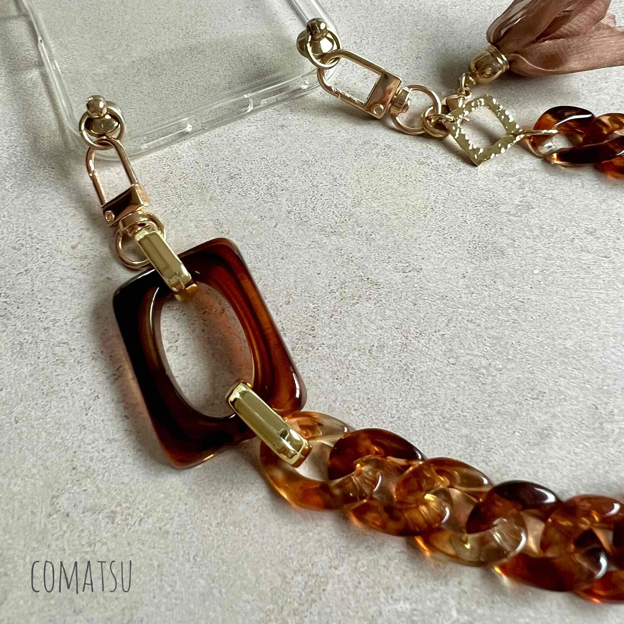 べっ甲Brown ハンドストラップ付きスマホケース 落下防止スマホストラップ付きスマホカバー | 4枚目